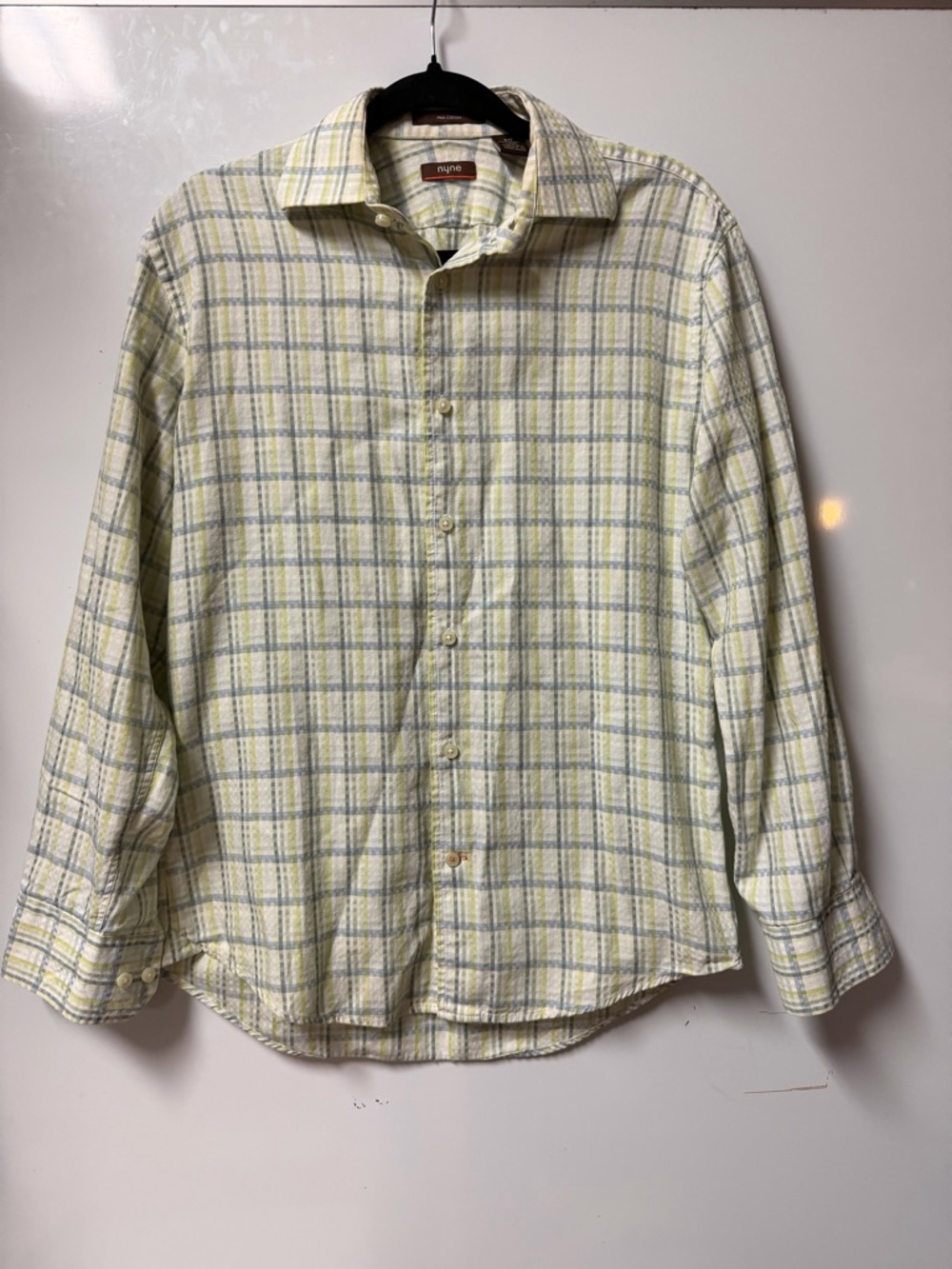 nyne Men’s Sz S 100% Pima Cotton Yellow Plaid Long-Sleeve Dress Shirt